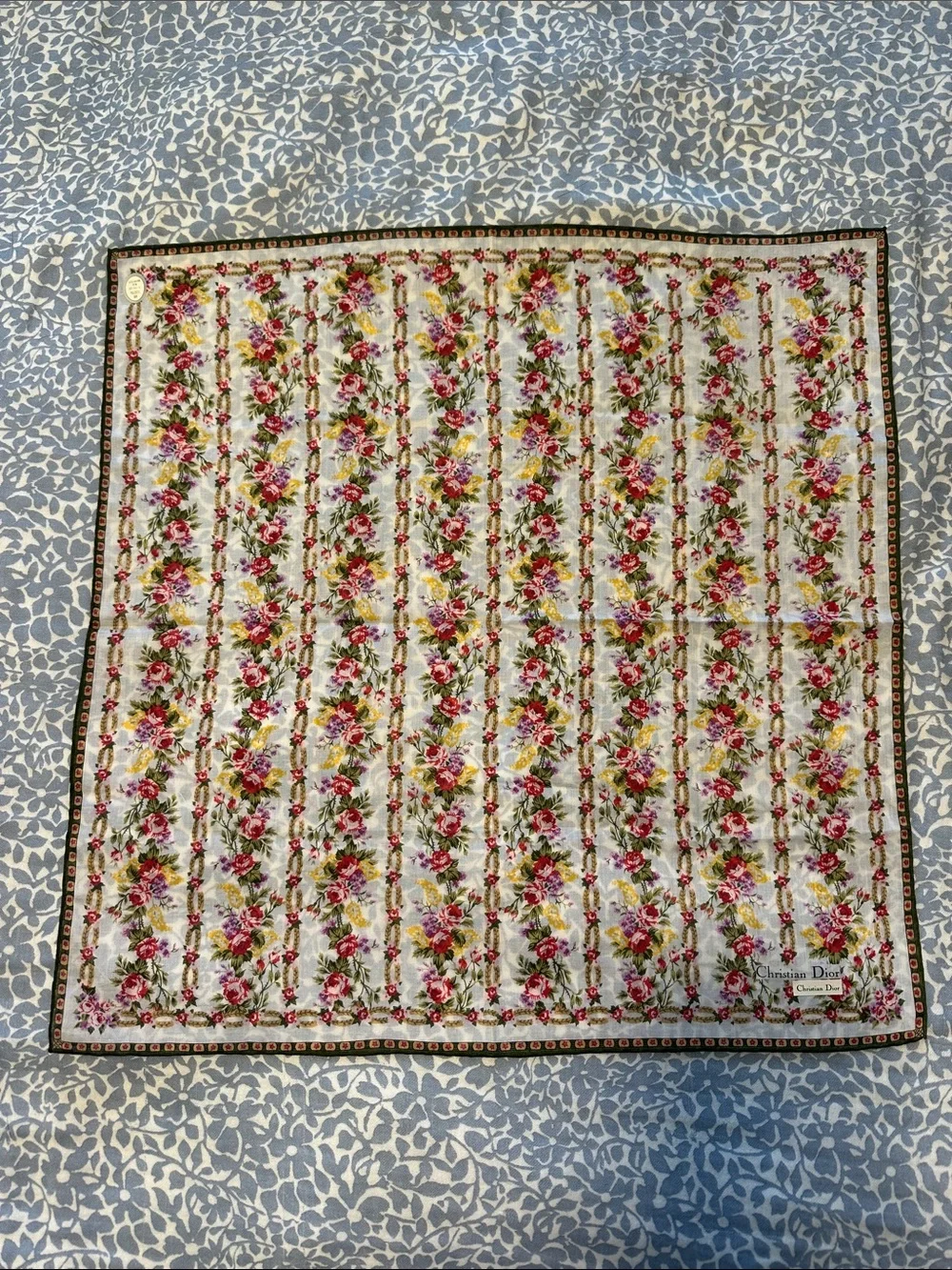 Christian Dior Floral Silk Hair Scarf/Handkerchief - NEW
